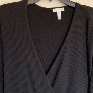 Leith Faux Wrap Black Sweater